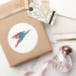Superman Flying Right Classic Round Sticker