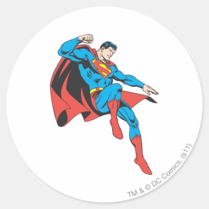 Superman Lands Lightly Classic Round Sticker