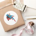Superman Lands Lightly Classic Round Sticker
