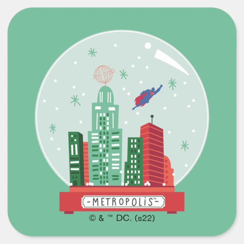 Superman Metropolis Snow Globe Graphic Square Sticker Superman Metropolis Snow Globe Graphic Square Sticker