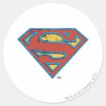 Superman S Shield Blue Outline Grunge Logo Classic Round Sticker