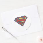 Superman S Shield Blue Outline Grunge Logo Classic Round Sticker