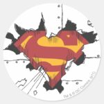 Superman S Shield Broken Metal Logo Classic Round Sticker