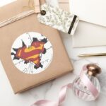 Superman S Shield Broken Metal Logo Classic Round Sticker