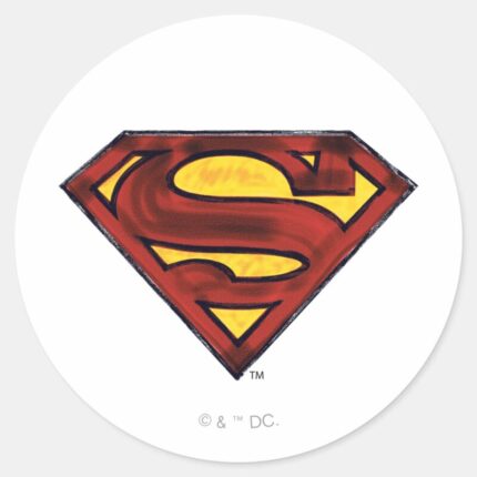 Superman S Shield Darkened Red Logo Classic Round Sticker