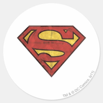 Superman S Shield Grunge Logo Classic Round Sticker