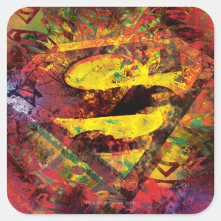 Superman S Shield Grunge Logo Square Sticker