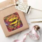 Superman S Shield Grunge Logo Square Sticker