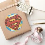 Superman S Shield Painted Blue Background Logo Classic Round Sticker