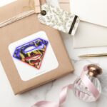 Superman S Shield Purple Red Graffiti Logo Square Sticker