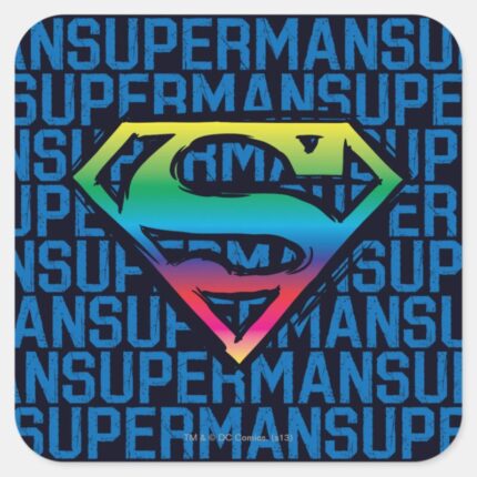 Superman S Shield Rainbow Logo Square Sticker