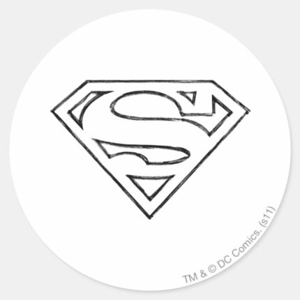 Superman S Shield Simple Black Outline Logo Classic Round Sticker