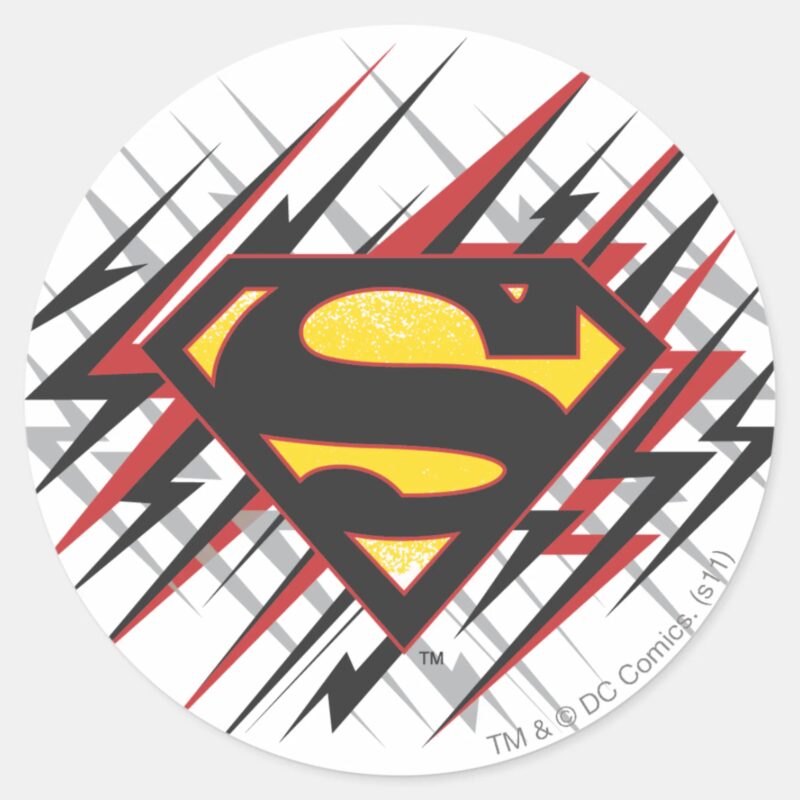Superman Stylized Black And Red Strikes Logo Classic Round Sticker