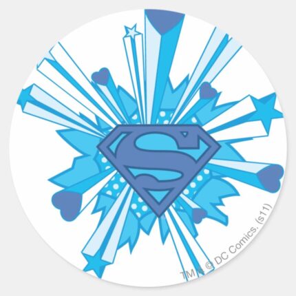 Superman Stylized Blue Shield Hearts Logo Classic Round Sticker