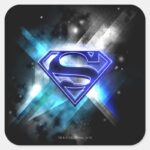 Superman Stylized Blue White Crystal Logo Square Sticker