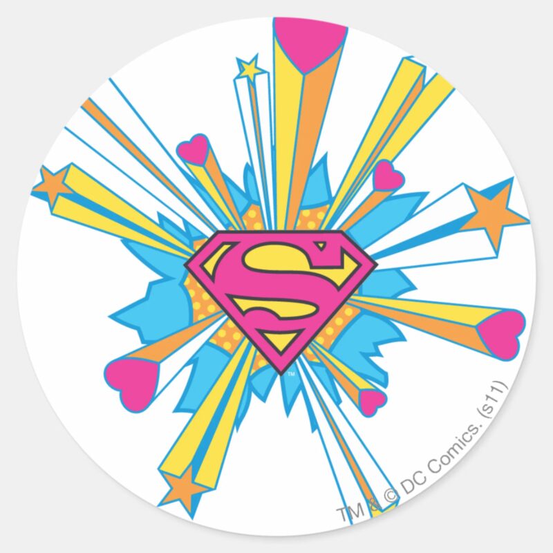 Superman Stylized Pink With Hearts Logo Classic Round Sticker