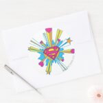 Superman Stylized Pink With Hearts Logo Classic Round Sticker