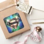 Superman Stylized Shiny Burst Logo Square Sticker