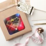 Superman Stylized Shiny Yellow Outline Logo Square Sticker