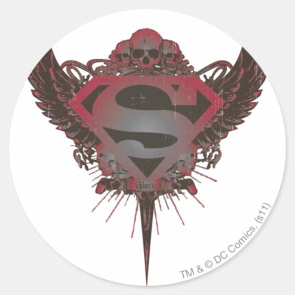 Superman Stylized Skull And Wings Logo Classic Round Sticker