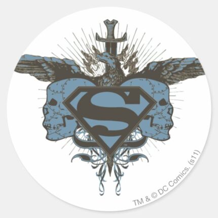 Superman Stylized Skulls Blue Logo Classic Round Sticker