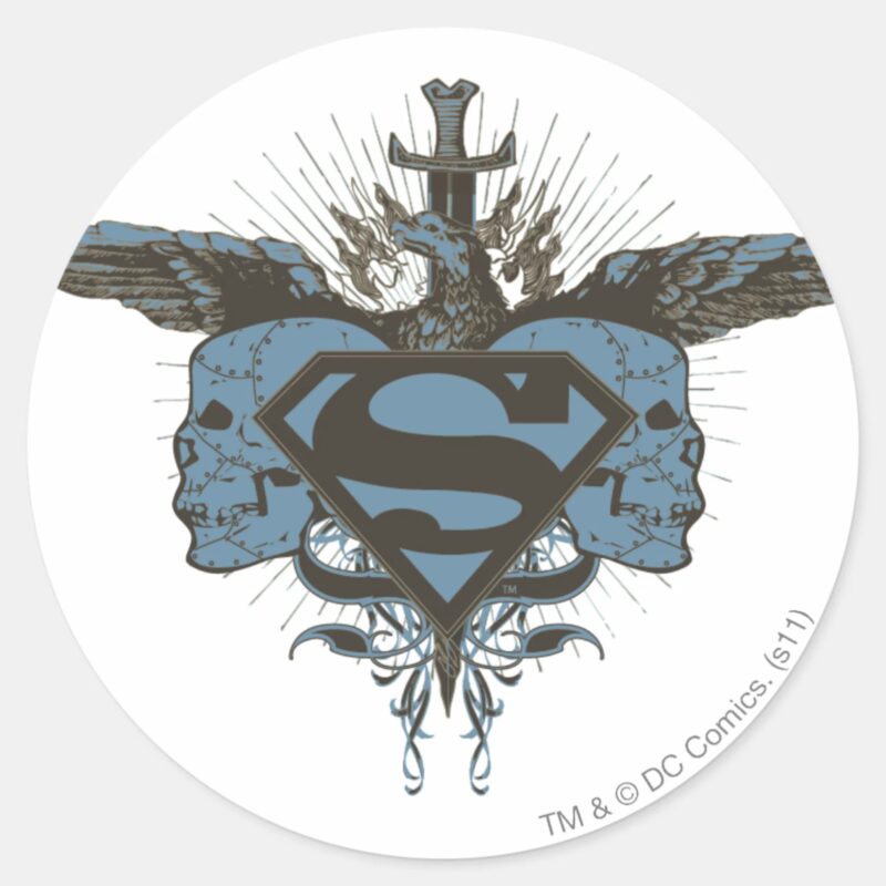 Superman Stylized Skulls Blue Logo Classic Round Sticker