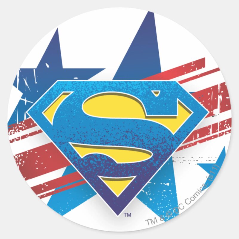 Superman Stylized Stars And Stripes Logo Classic Round Sticker