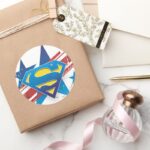 Superman Stylized Stars And Stripes Logo Classic Round Sticker