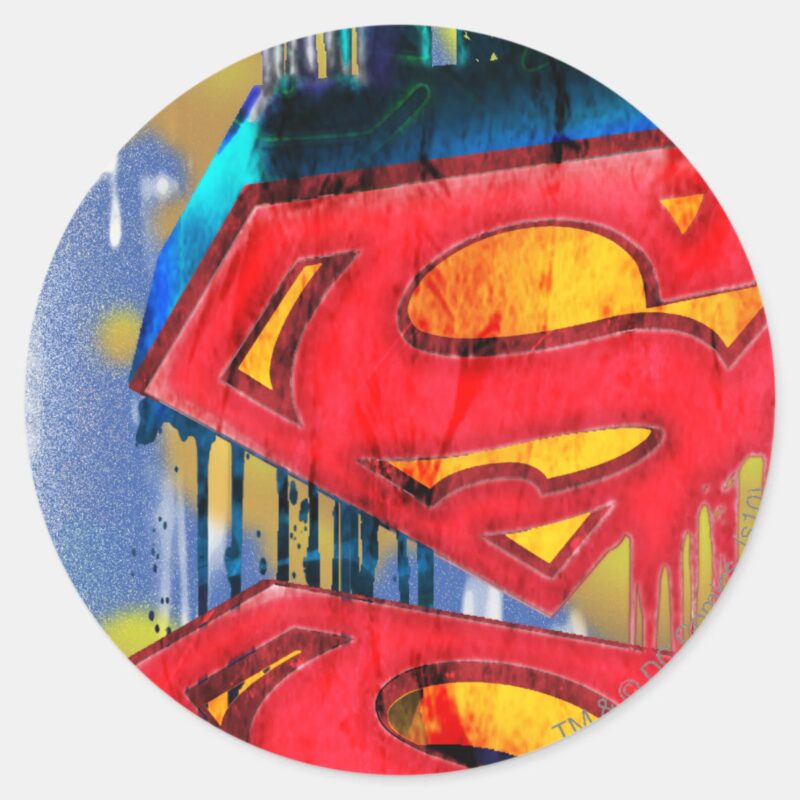 Superman Stylized Urban Spraypaint Logo Classic Round Sticker