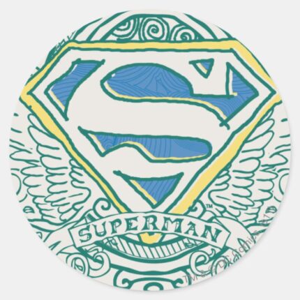 Superman Stylized Wings And Name Logo Classic Round Sticker