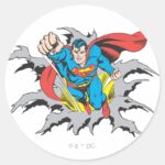 Superman Tears Thru Classic Round Sticker