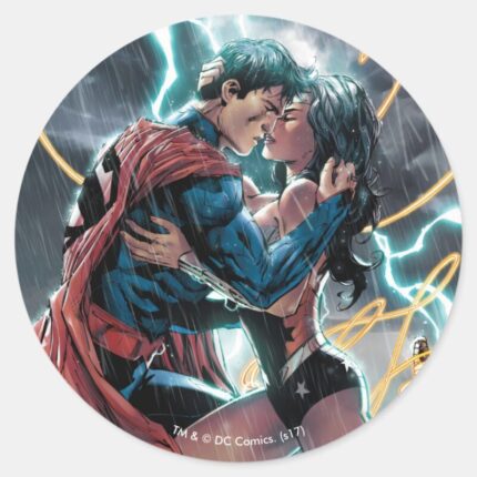 Superman Wonder Woman Comic Promotional Art Classic Round Sticker