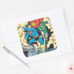 Superman Green Lantern Fight Brainiac Square Sticker