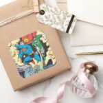 Superman Green Lantern Fight Brainiac Square Sticker