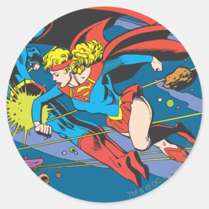 Superman Supergirl Flying Classic Round Sticker