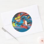 Superman Supergirl Flying Classic Round Sticker