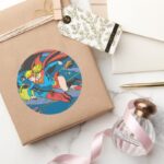 Superman Supergirl Flying Classic Round Sticker