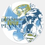 Superman Defending The Planet Classic Round Sticker