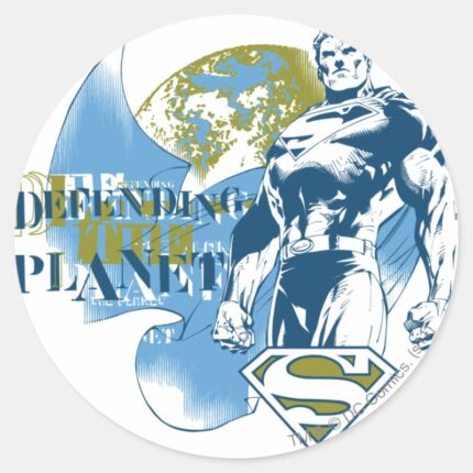 Superman Defending The Planet Classic Round Sticker