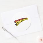 Superman Yellow Red Letters Logo Classic Round Sticker