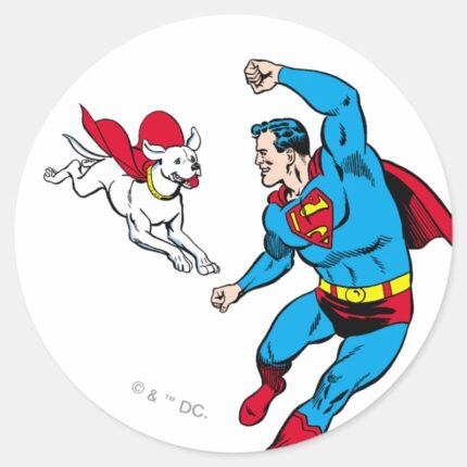 Superman And Krypto 2 Classic Round Sticker