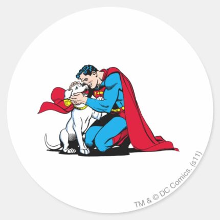 Superman And Krypto Classic Round Sticker