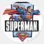 Superman And Logo Bordered Classic Round Sticker