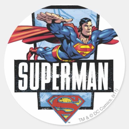Superman And Logo Bordered Classic Round Sticker