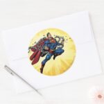 Superman Breaks Chains Classic Round Sticker