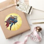 Superman Breaks Chains Classic Round Sticker