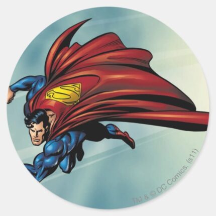 Superman Flys With Cape Classic Round Sticker