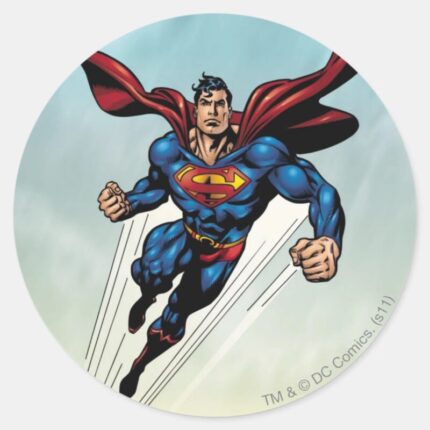 Superman Leaps Upward Classic Round Sticker