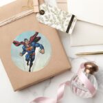 Superman Leaps Upward Classic Round Sticker