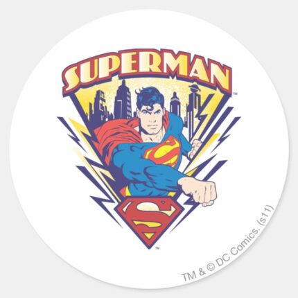 Superman With Electricity Classic Round Sticker